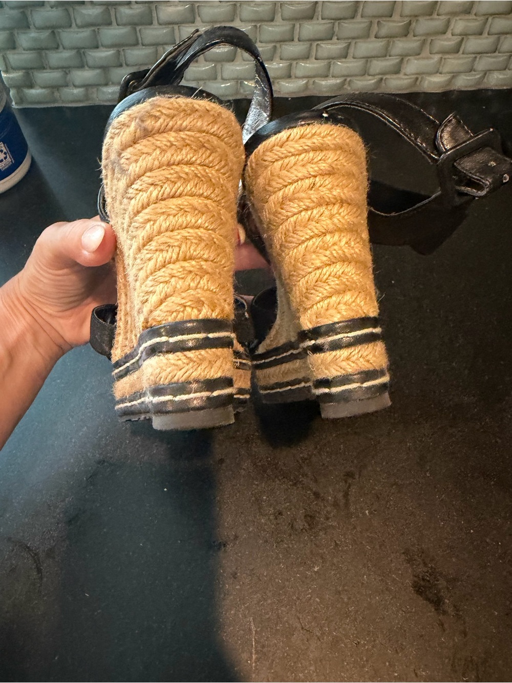 Charles by Charles David Black and tan espadrille wedges size 7 - Picture 8 of 13